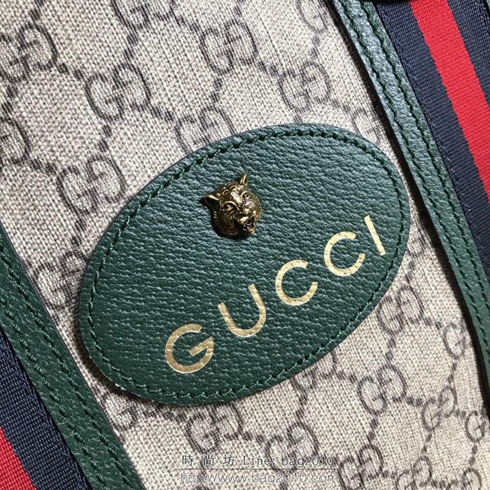 GUCCI 古馳男包 新款 473870 GG Supreme高級人造帆布 黑色紅色織帶裝飾 購物袋